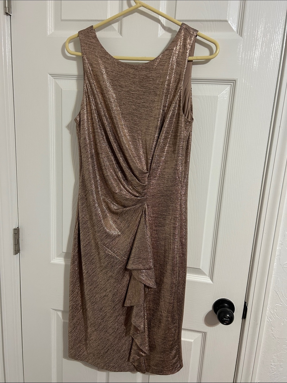 Cachet Metallic Rose Gold Sleeveless Midi Dress